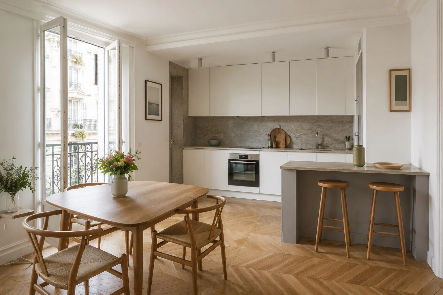 Captation intérieure d’une cuisine d’appartement français T2