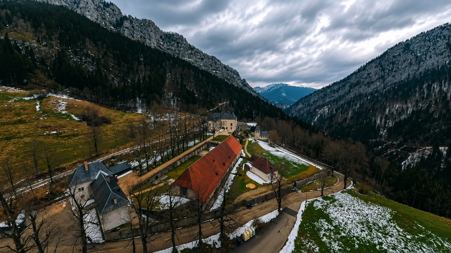 Musée de la Grande Chartreuse — vue aérienne dans la vallée