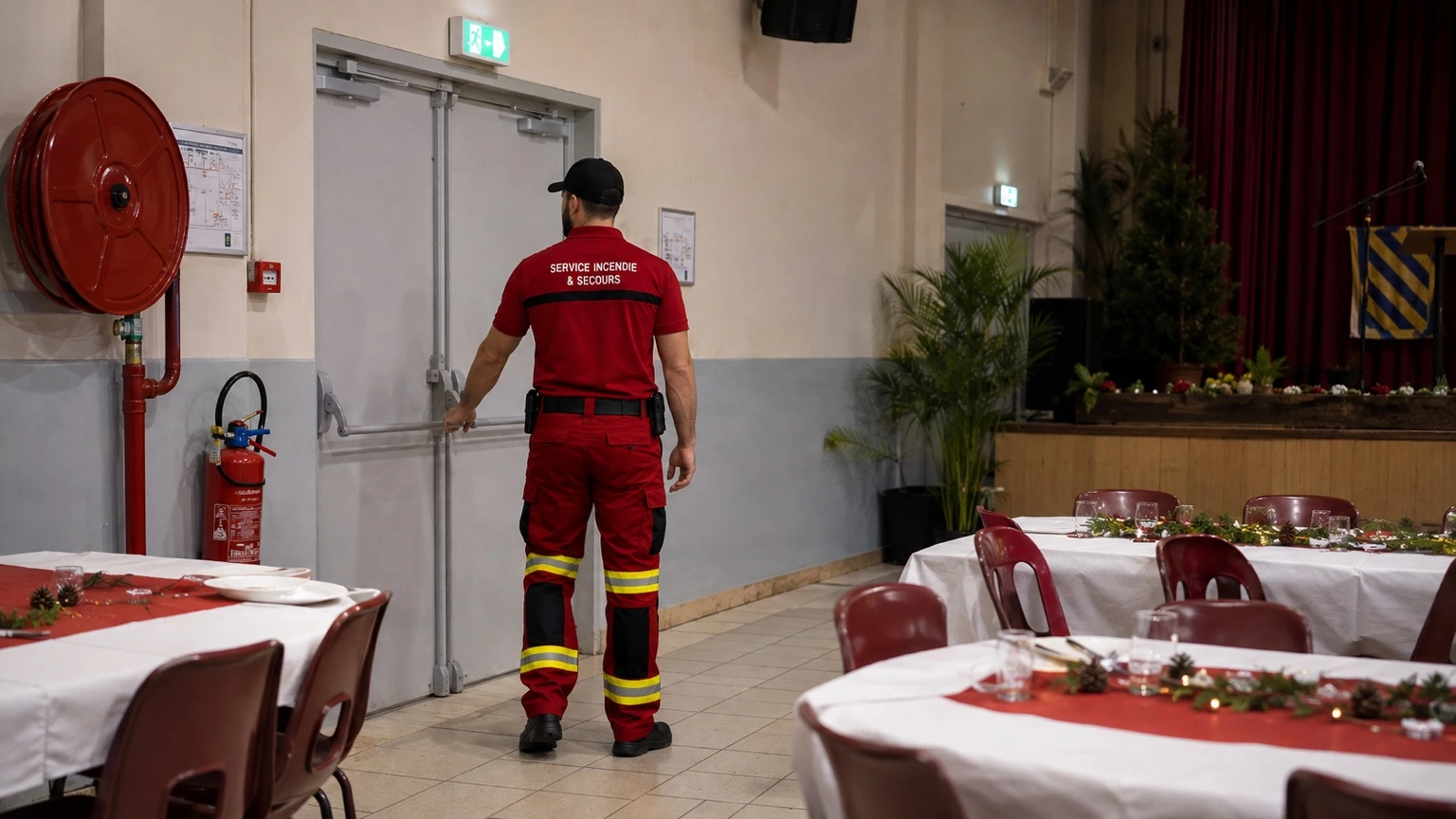 Contrôle d’une issue de secours dans une salle des fêtes